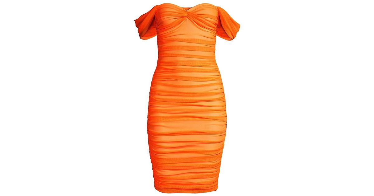 Norma Kamali Walter Off-the-shoulder Ruched Minidress in Orange | Lyst