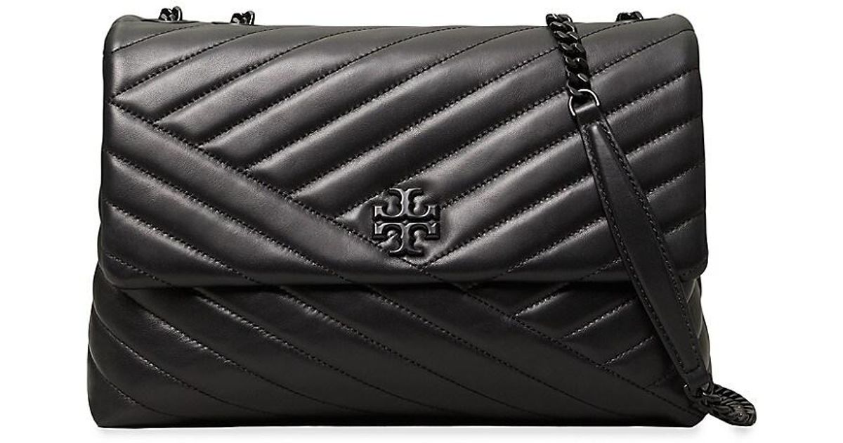 Tory Burch Leather Kira Chevron Powder Coated Convertible Shoulder Bag