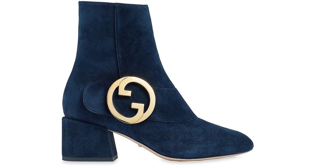 Gucci Blondie Classic Buckle Suede Booties in Blue Lyst