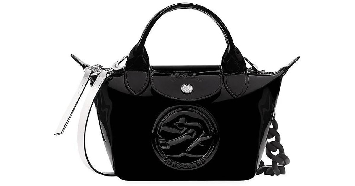 Longchamp Xs Le Pliage Patent Leather Top Handle Bag in Black Lyst