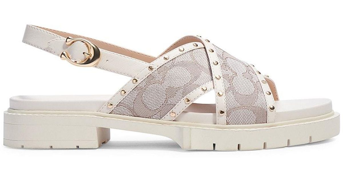 COACH Leather Palmer Signature Jacquard Slingback Sandals | Lyst