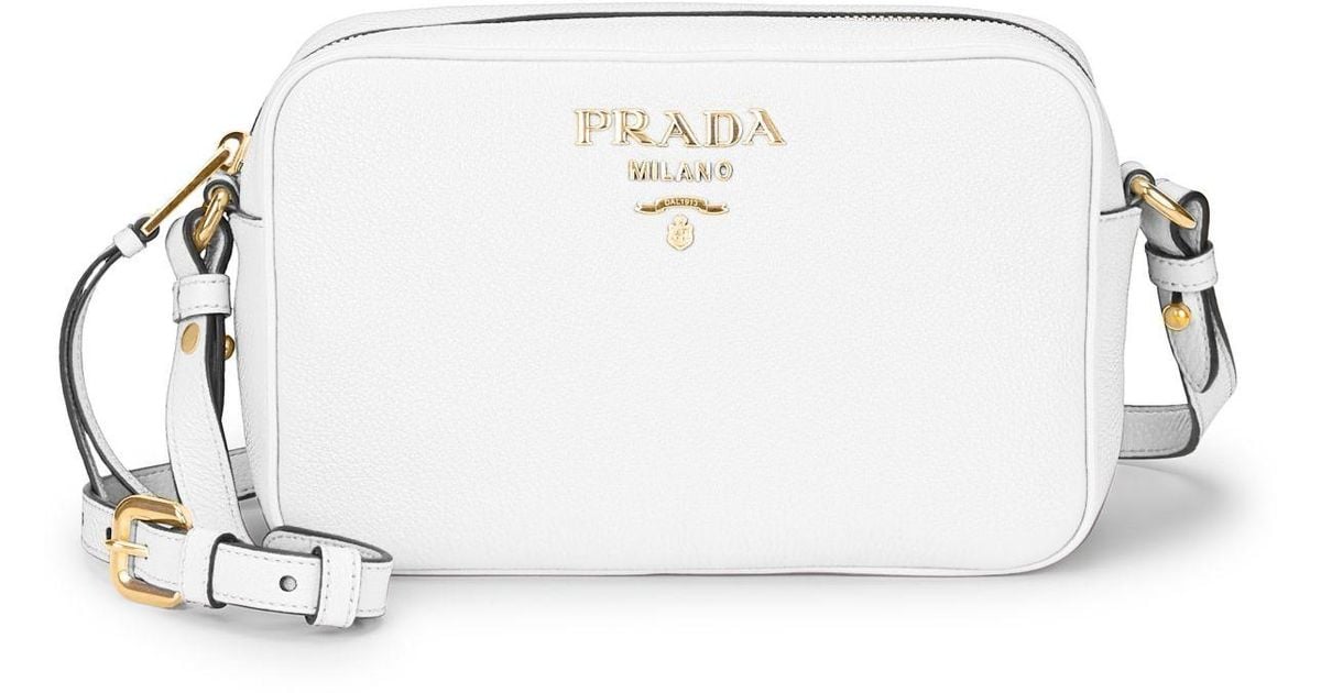 Prada Daino Leather Camera Bag in White 