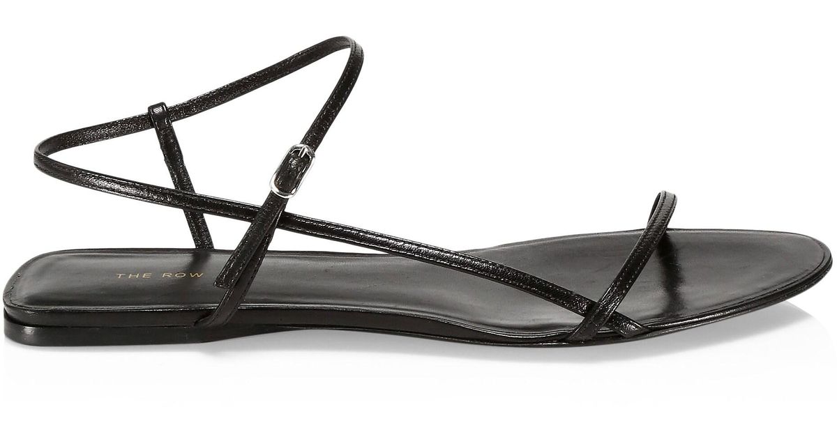 The Row Leather Bare Flat Sandals in Black - Lyst