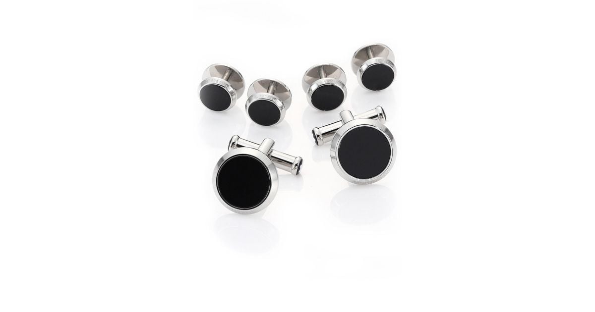 Montblanc Onyx & Stainless Steel Tuxedo Studs & Cuff Links Set in