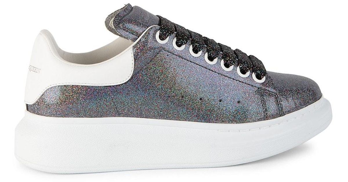 Alexander McQueen Leather Glitter Runway Trainers Lyst