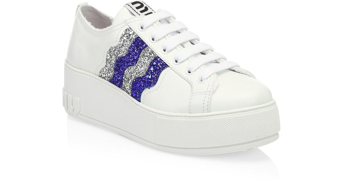 miu miu glitter platform sneakers