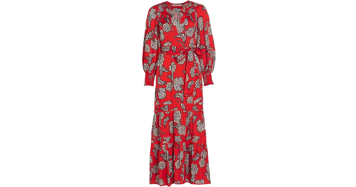 Alice + Olivia Lyla Floral Blouson-sleeve Maxi Dress in Red | Lyst