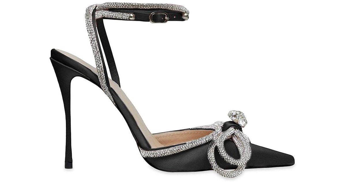 mach & mach double bow silk satin pumps