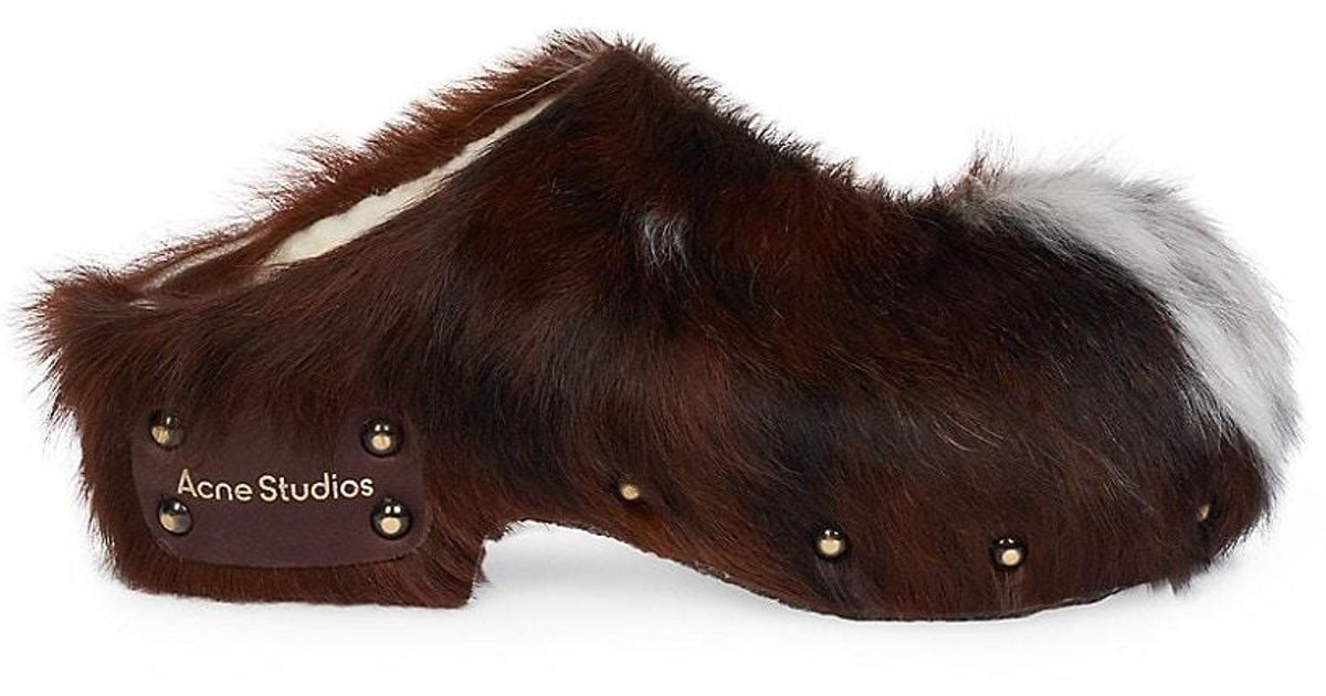Acne Studios Synthetic Bloggie Calf Hair Clogs in Brown Lyst