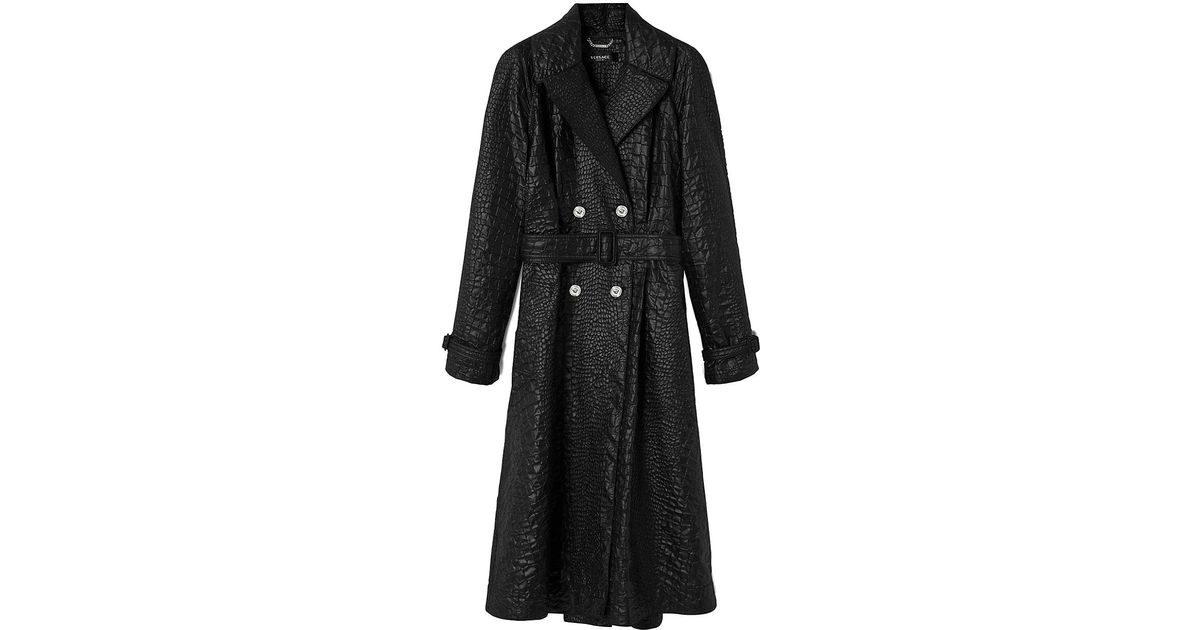 Versace Crocodileembossed Aline Trench Coat in Black Lyst