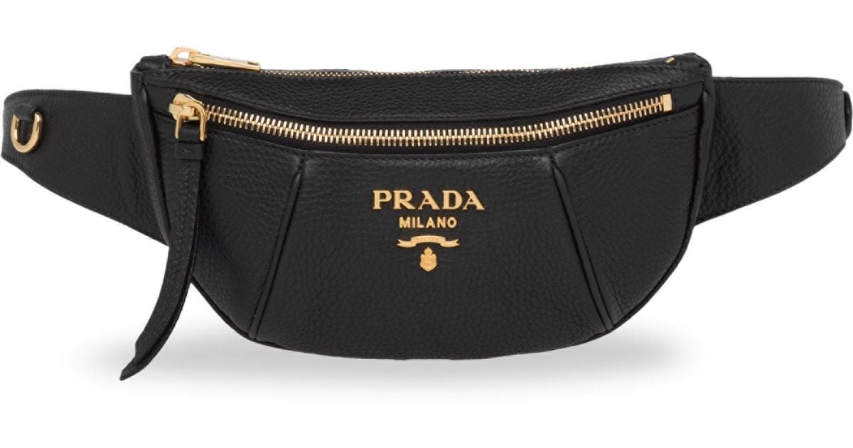 Prada Vitello Daino Pebbled Leather Belt Bag in Black