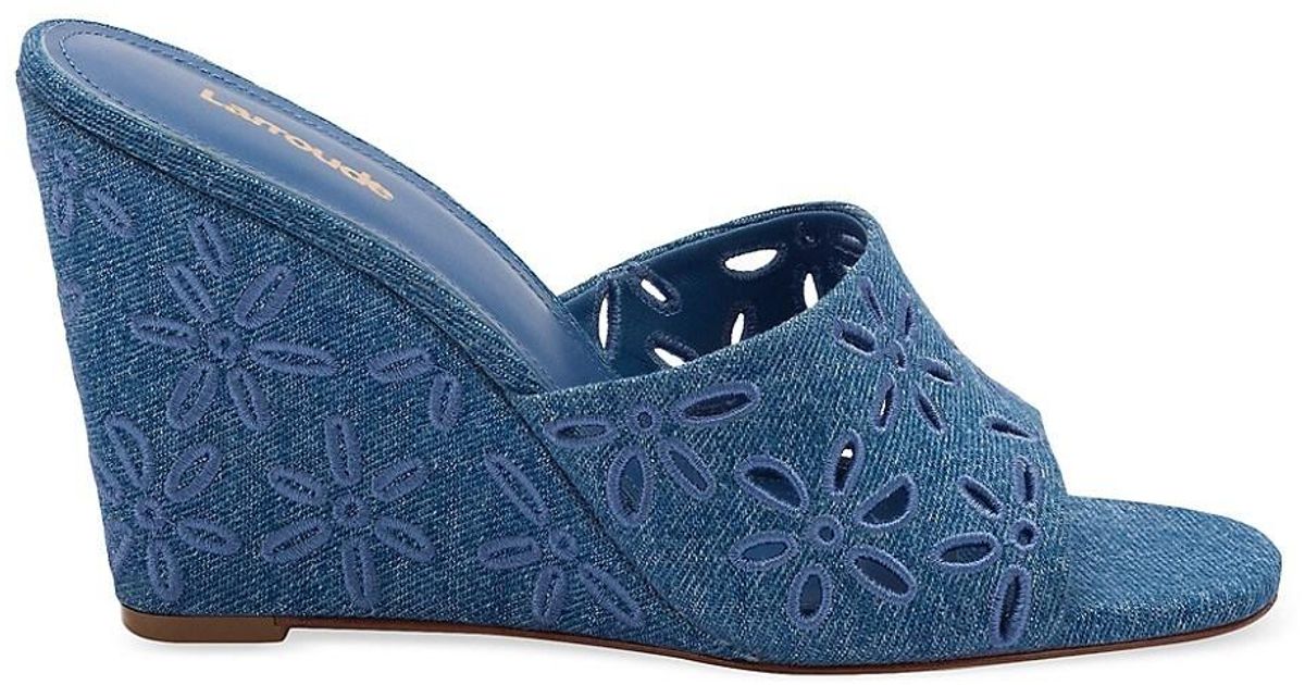 Larroude Jackie 95mm Denim Wedge Sandals in Blue Lyst