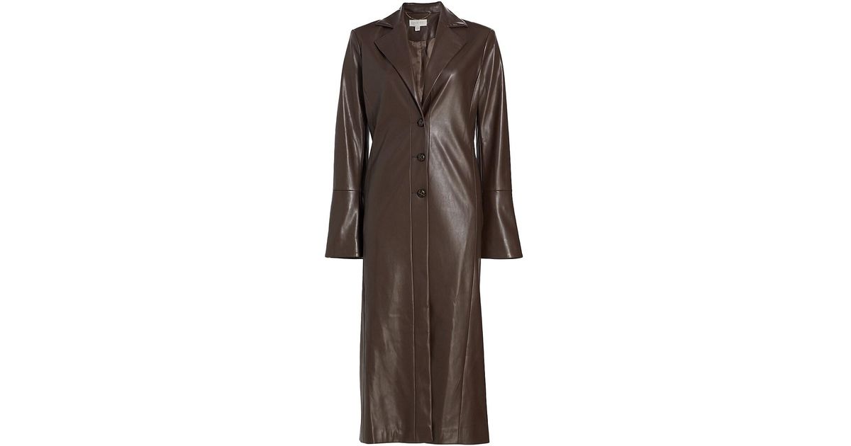 Ronny Kobo Josephine Faux Leather Long Coat in Brown | Lyst