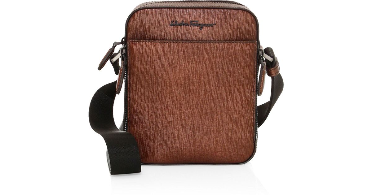 Ferragamo Revival Meta Leather Crossbody Bag in Copper Black (Black