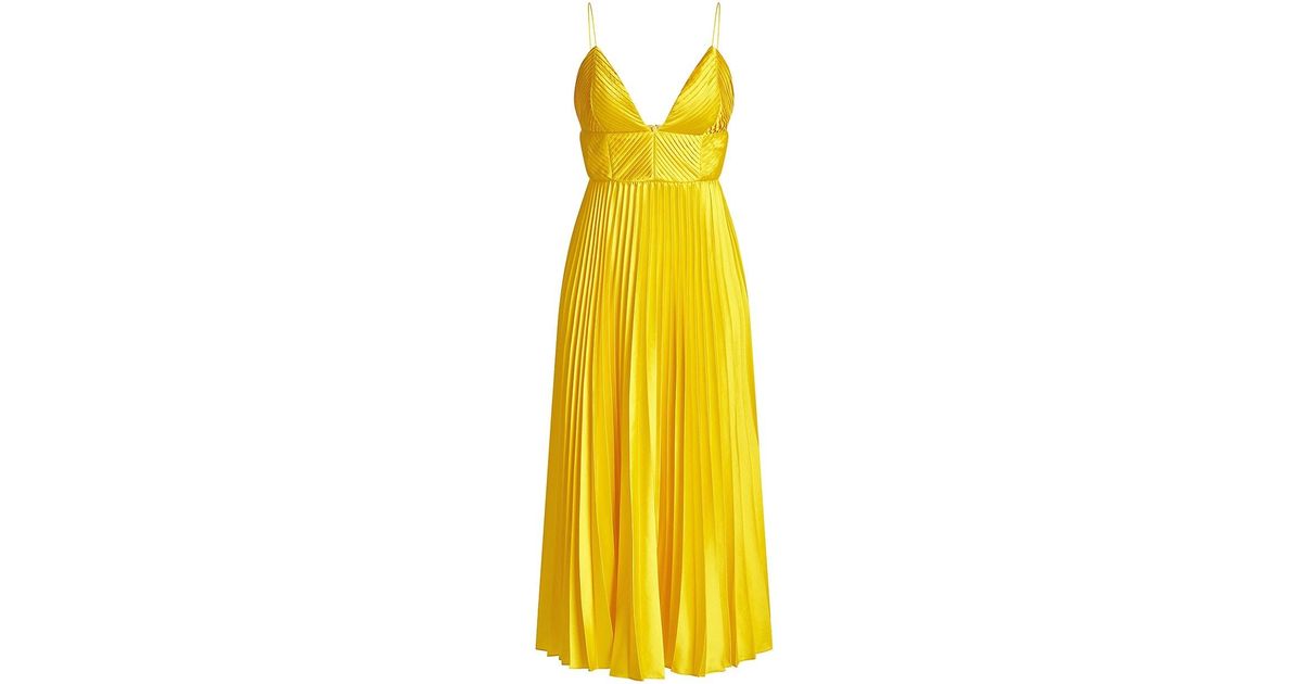 AMUR Viv Pleated Midi-dress in Yellow | Lyst