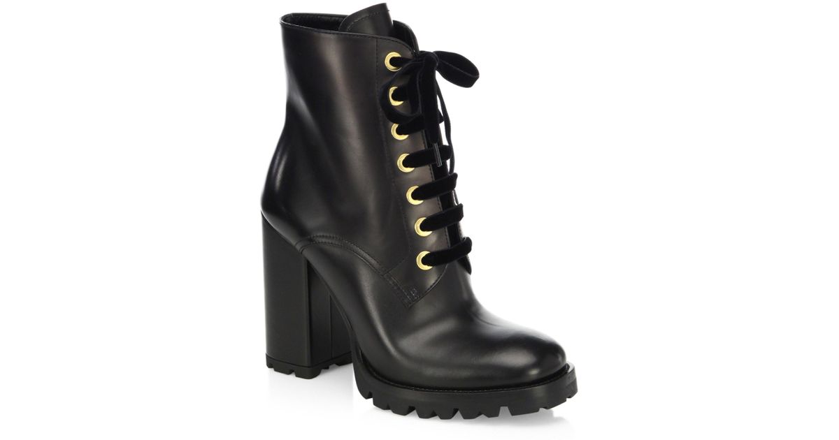 laced leather booties prada