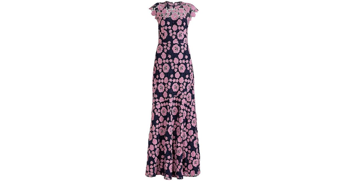 Shoshanna Raven Embroidered Lace Maxi Dress in Navy Blush (Purple) | Lyst