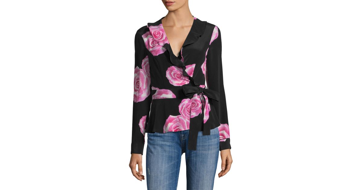 ganni fayette silk wrap top