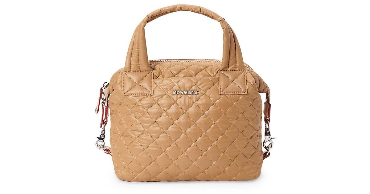 MZ Wallace Small Sutton Deluxe Quilted Nylon Shoulder Bag in Natural Lyst