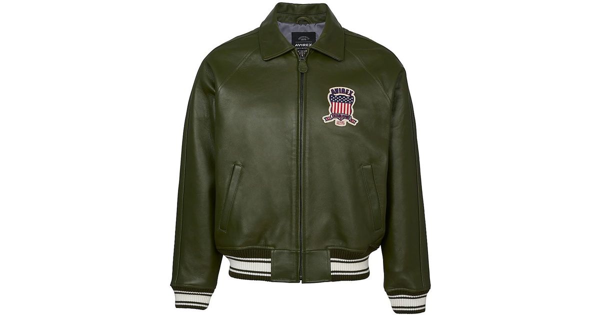 Avirex Bronx Leather Jacket in Green for Men | Lyst
