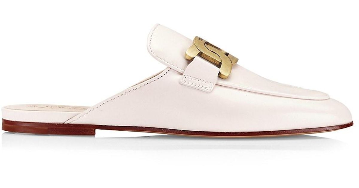 Tod's 79a Kate Chain Leather Mules in White | Lyst