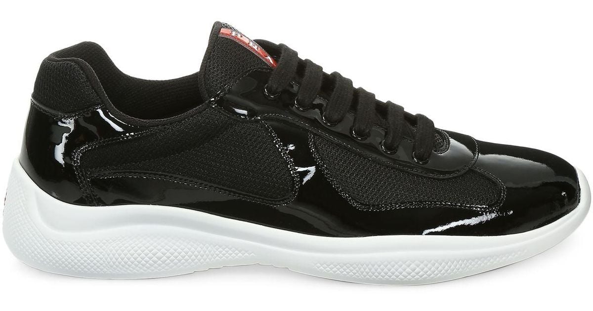 prada america's cup patent leather & technical fabric sneakers