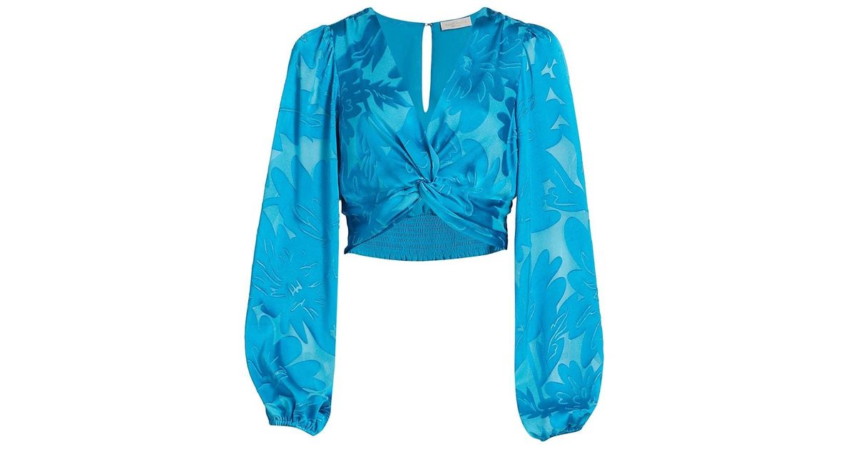 Ramy Brook Connor Floral Twisted Crop Top in Blue | Lyst