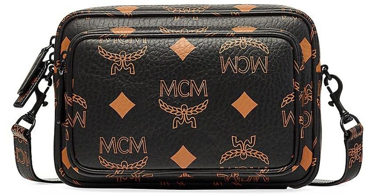 MCM Aren Maxi Monogram Small Crossbody Bag in Black for Men | Lyst