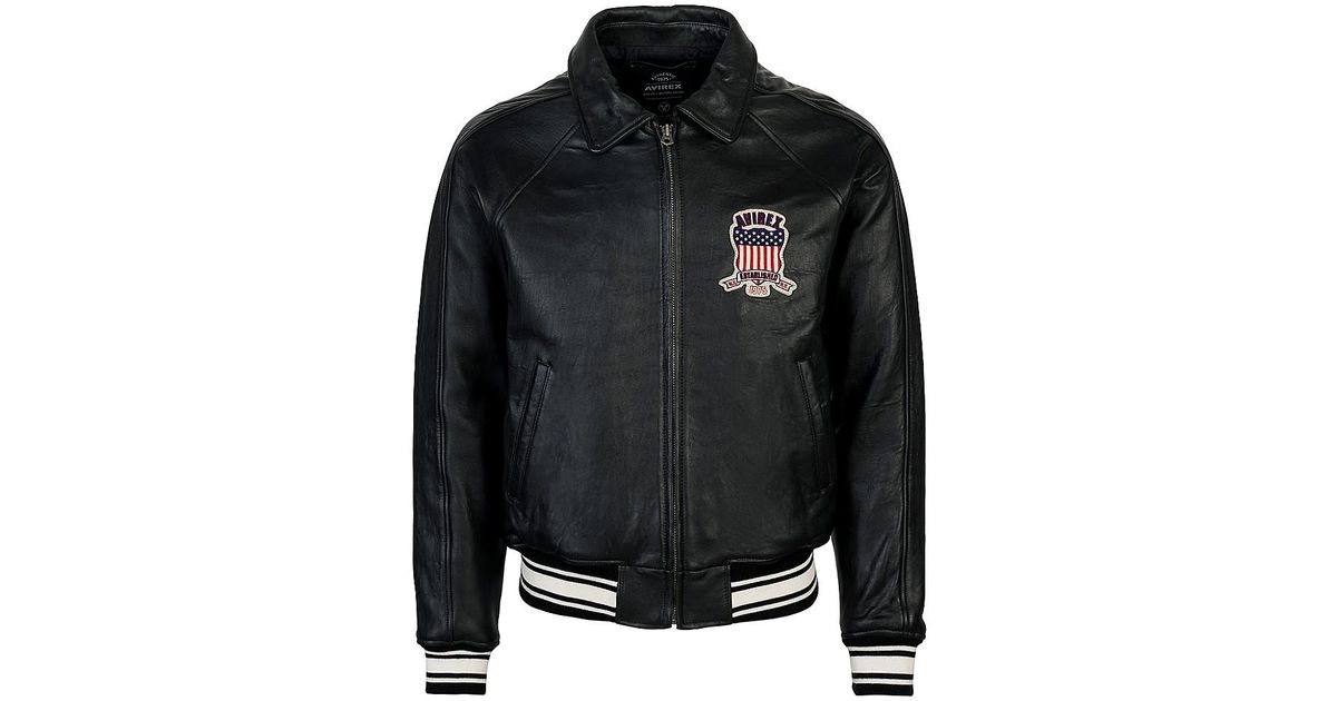 Avirex Icon Leather Jacket in Black for Men | Lyst