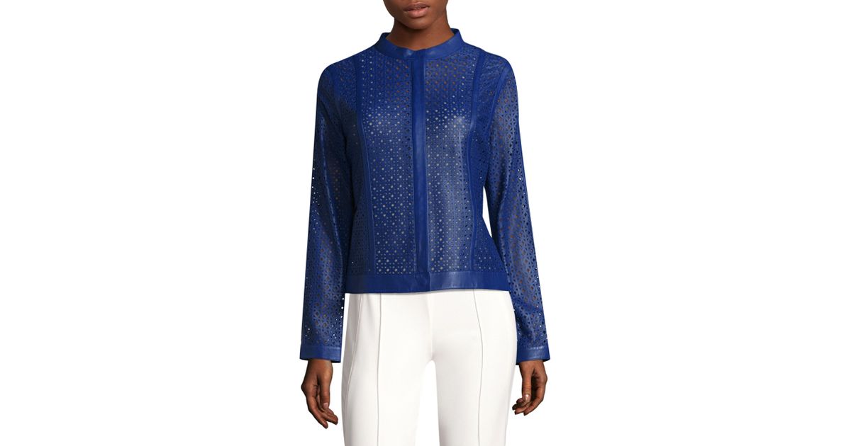 Escada Blue Lindosa Laser Cut Leather Jacket