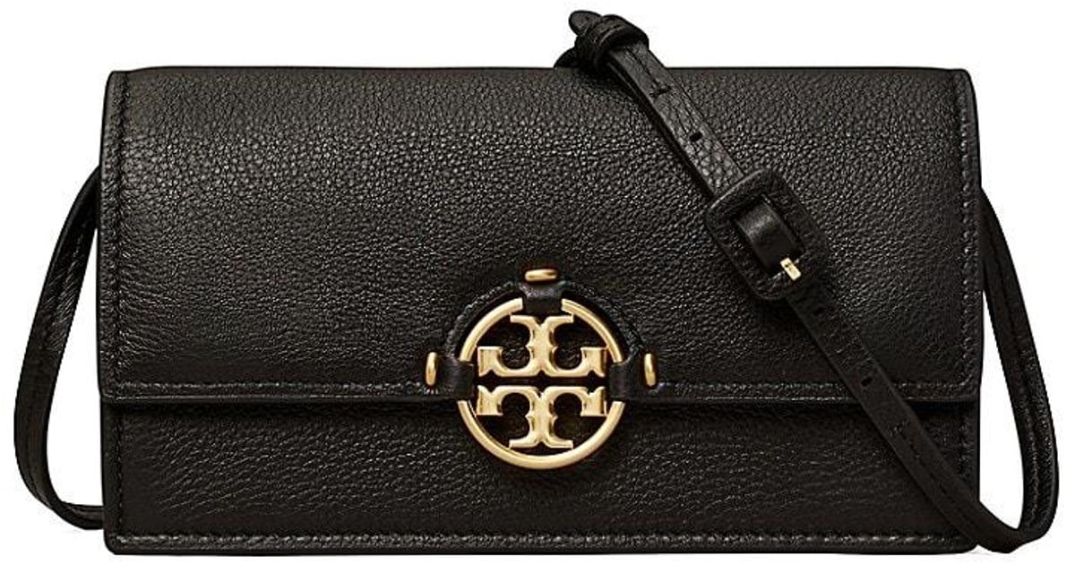 Tory Burch Miller Leather Crossbody Wallet in Black Lyst