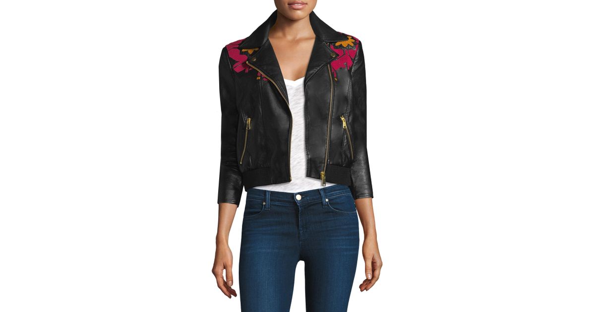 Free People Embroidered Faux Leather Moto Jacket In Black Lyst