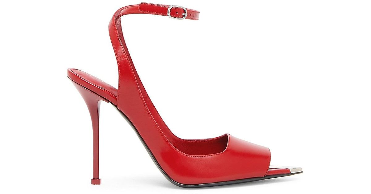 Alexander McQueen Leather Peep-toe Sandals in Red | Lyst