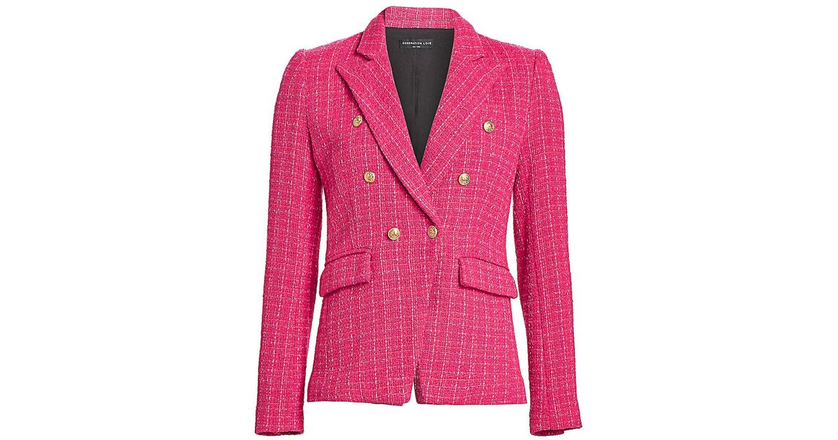 Generation Love Alexa Tweed Double-breasted Blazer in Pink | Lyst