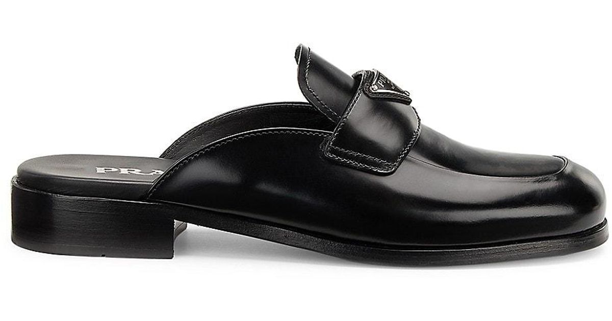 Prada Leather Logo Mules in Black Lyst