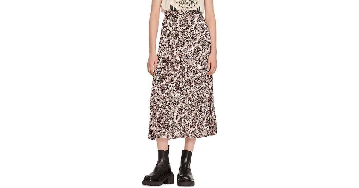 Sandro Synthetic Indiana Pleated Paisley Skirt in Natural Lyst