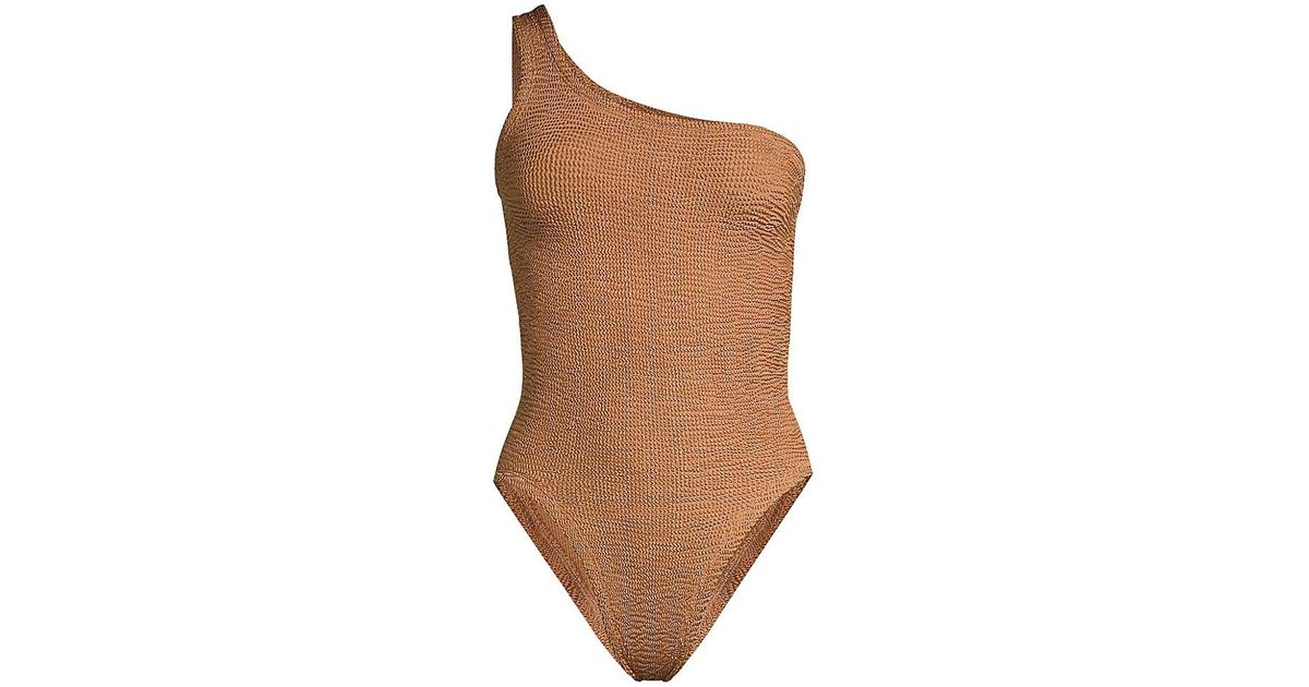 Hunza G Synthetic Nancy One shoulder One piece Swimsuit In Metallic 