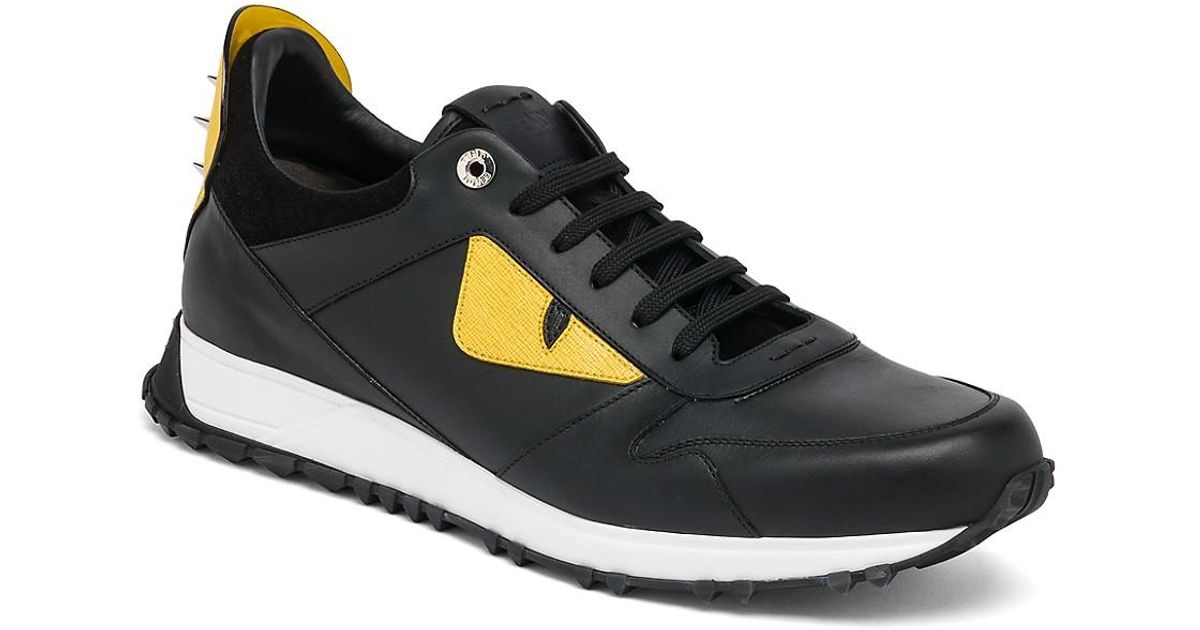 Fendi Bugs Leather Athletic Sneakers in Black Yellow (Black) for Men - Lyst