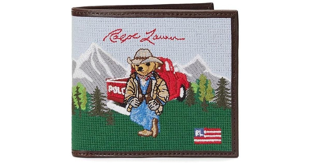 Polo Ralph Lauren Polo Bear Western Needlepoint Slim Wallet in Green