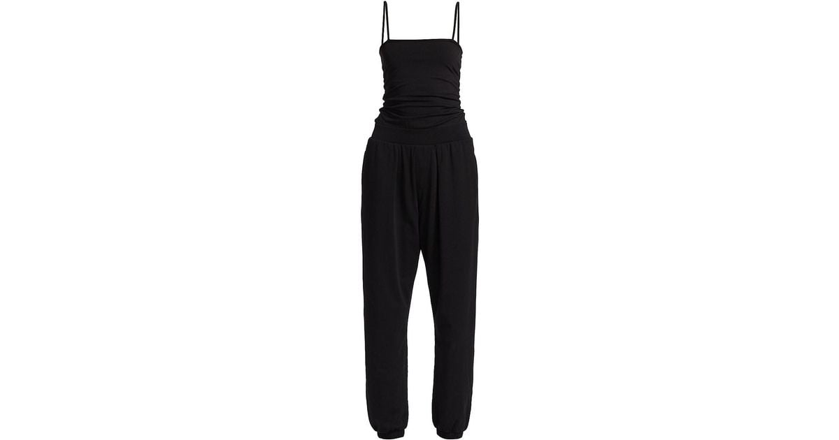 ATM Pima Cotton Ruched Jumpsuit in Black | Lyst