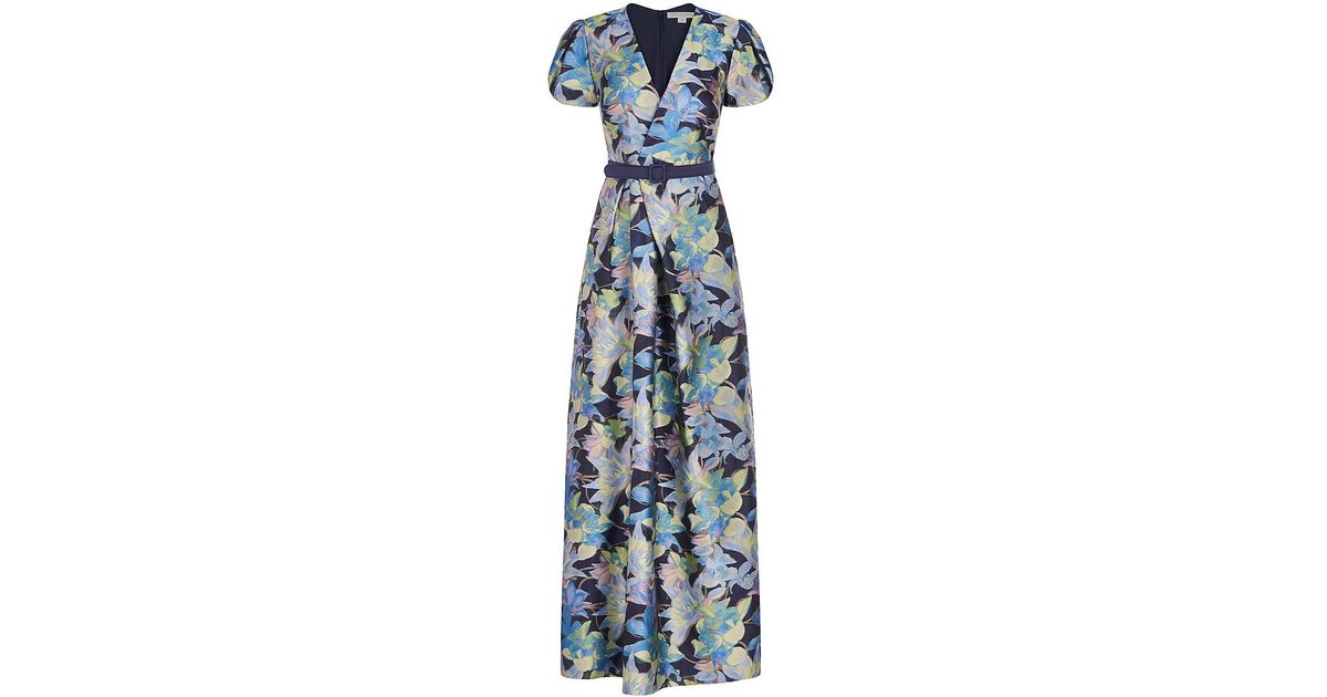Kay Unger Reynolds Floral Puff-sleeve Gown in Blue | Lyst
