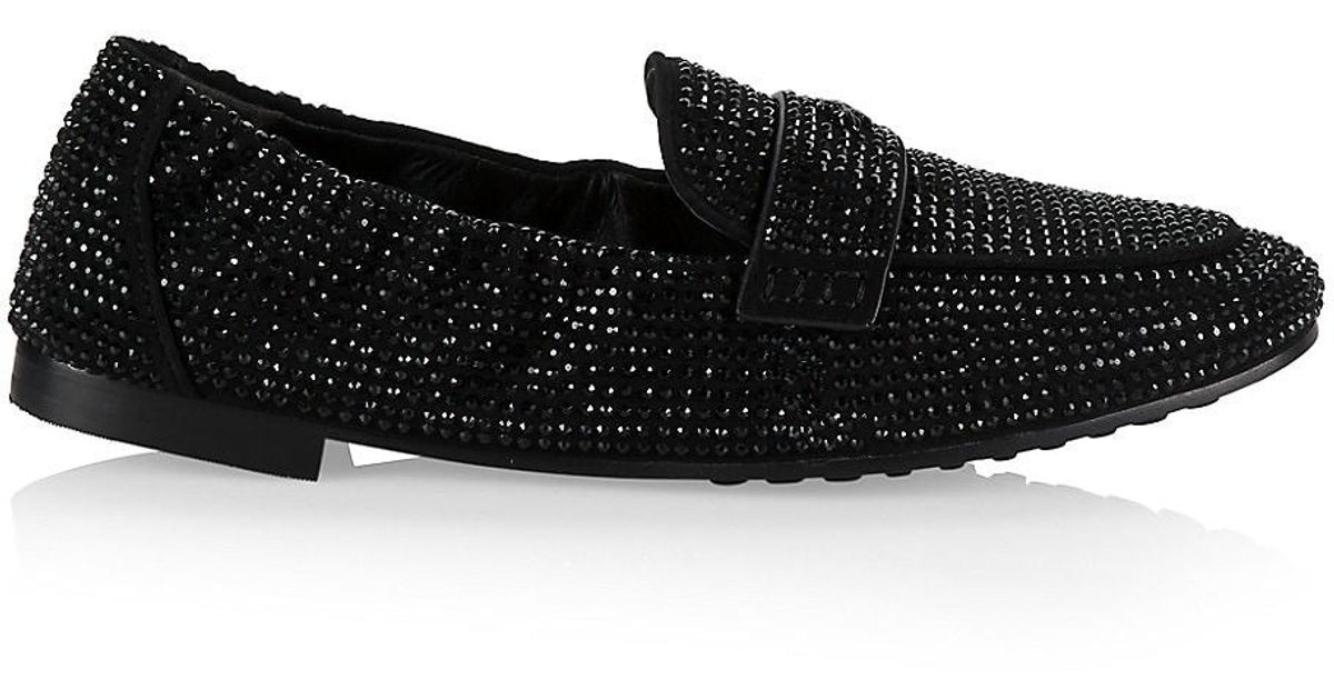 Tory Burch Crystalembellished Suede Ballet Loafers in Black Lyst