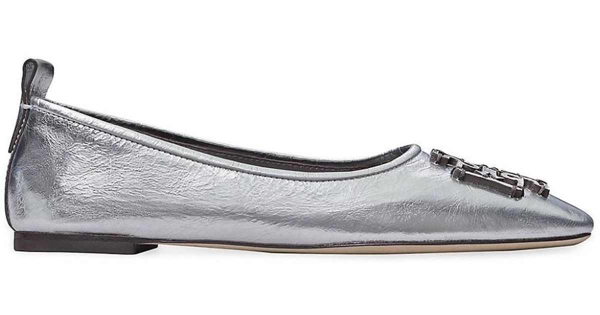 Tory Burch Ines Metallic Leather Ballet Flats in Gray Lyst