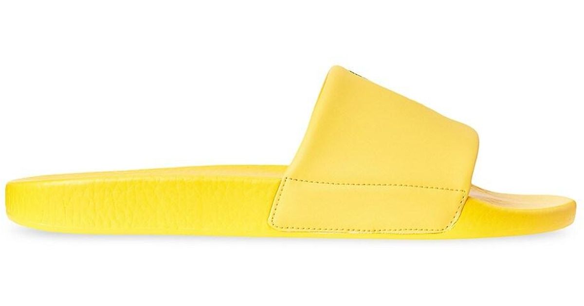 Polo Ralph Lauren Leather Logo Slides in Yellow for Men | Lyst