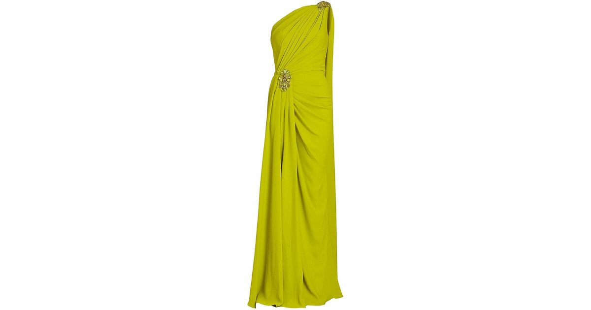 Zuhair Murad One-shoulder Draped Cady Gown in Yellow | Lyst