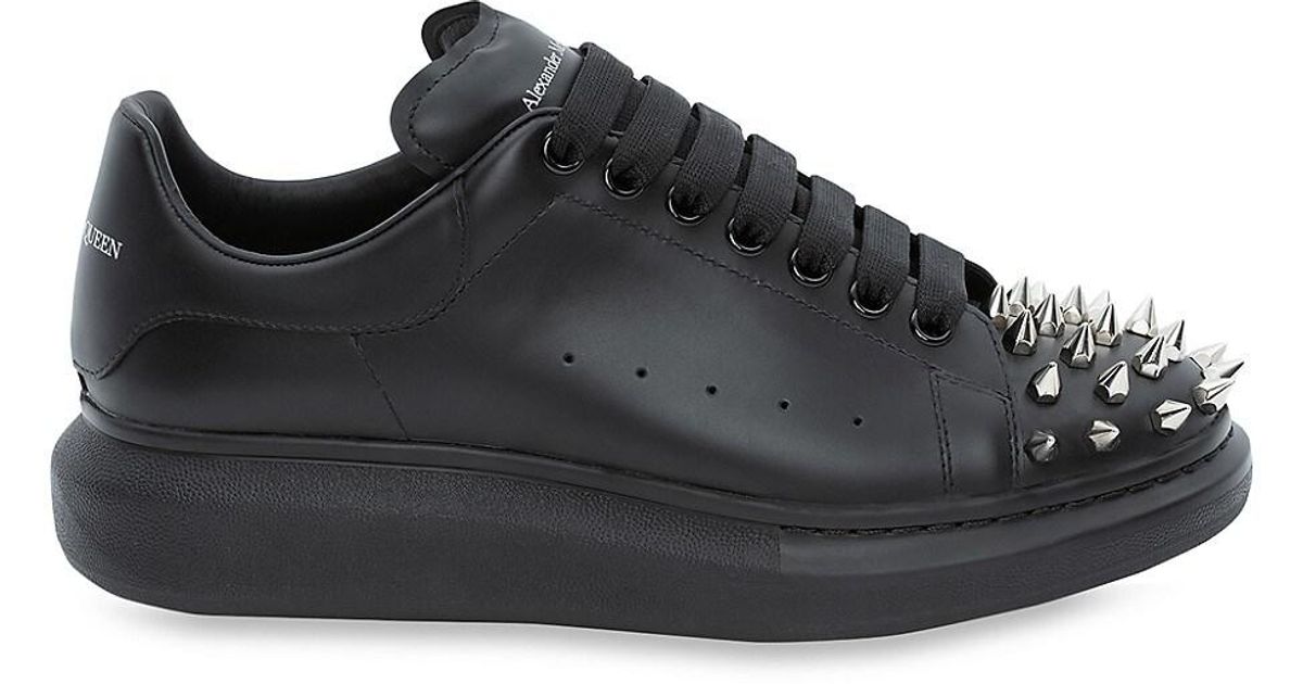 Alexander McQueen Spikes Leather Low-top Sneakers in Black Silver ...