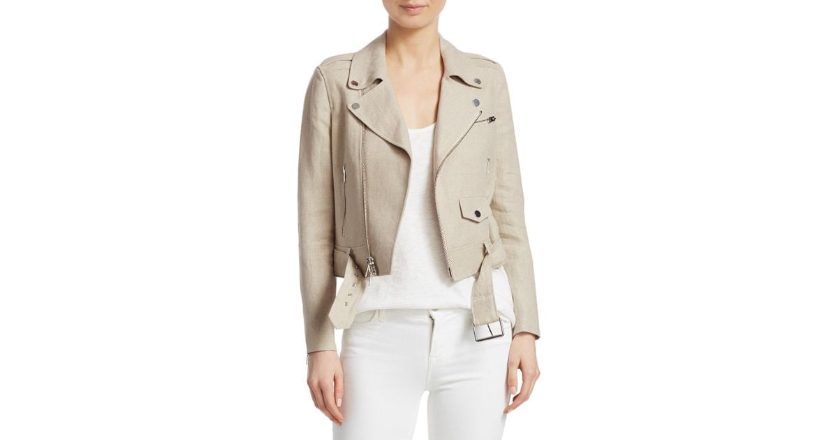 Theory Linen Moto Jacket in Natural Lyst