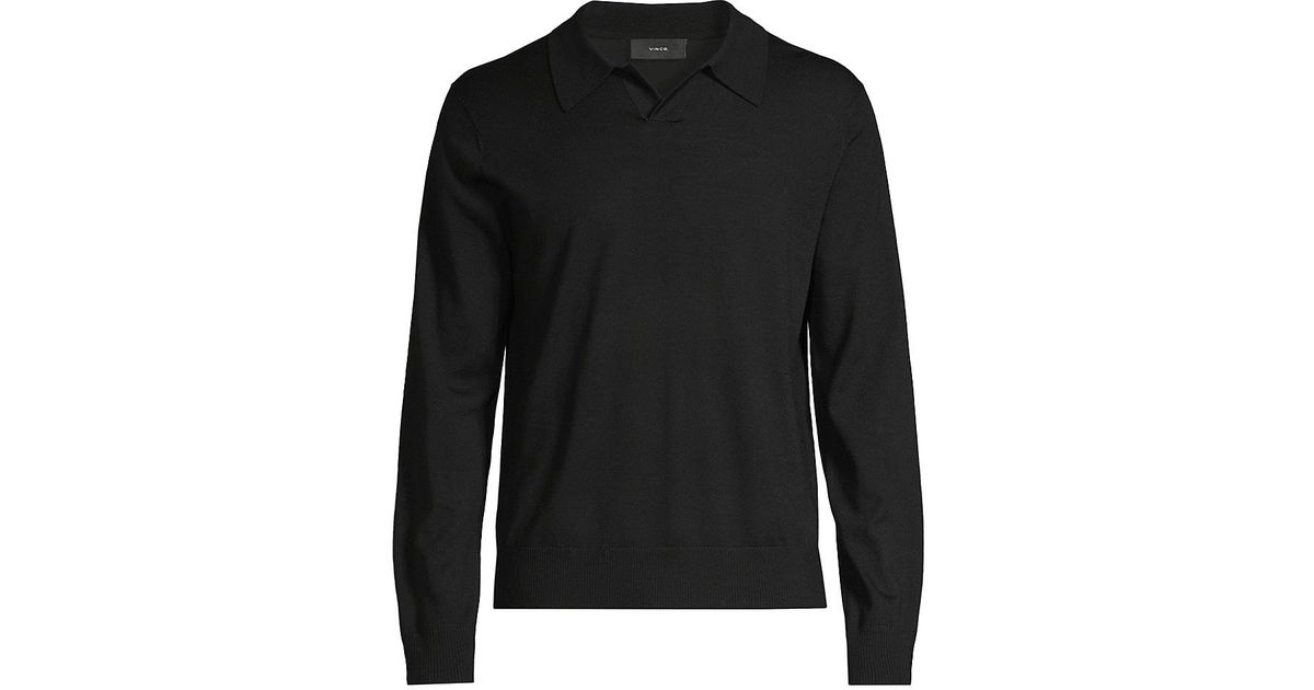 Vince Merino Long-sleeve Polo Shirt in Black for Men | Lyst