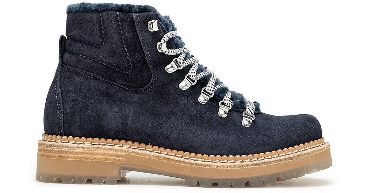 Montelliana Camelia Suede & Shearling Short Hiker Boots in Blue | Lyst