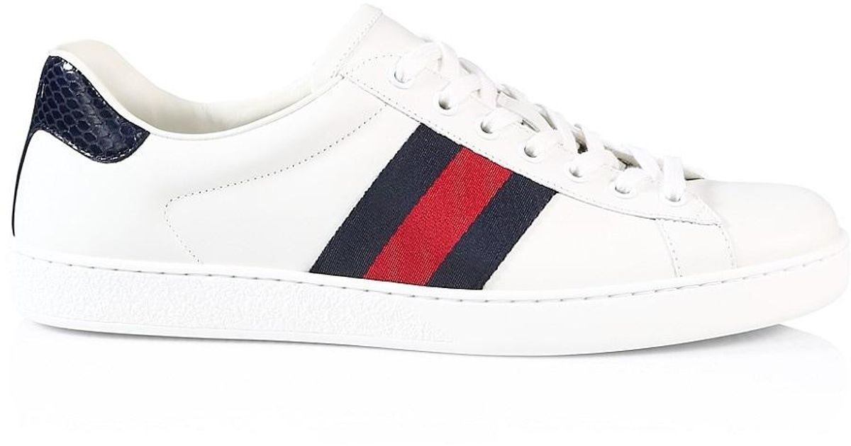 Gucci Leather GG Stripe Tennis Sneakers in White Blue (White) for Men ...